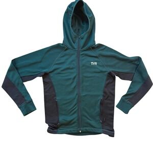 TYR Swim Hoodie Mens Small Green Black Full Zip Athletic Jacket